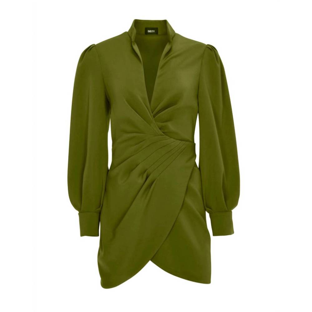 NEW DEITY deep v draped mini dress in olive